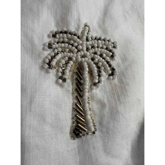 Talbots Palm Embellished Linen Popover Top Sz 2XP Resortwear Vacation Beach - Picture 7 of 13
